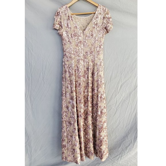 Alex Evenings Champagne Sequin Rose Gown - Picture 2 of 11